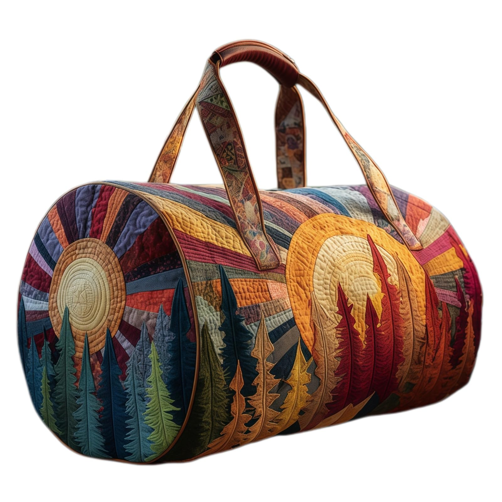 Hippie Van Quilted Duffle Bag, Retro Boho Quilted Tote Bag for Women, Lightweight Floral Travel Weekender Bag, Oil Painting Style Portable Beach Bag (C,L(18″Lx9″Wx9″H))