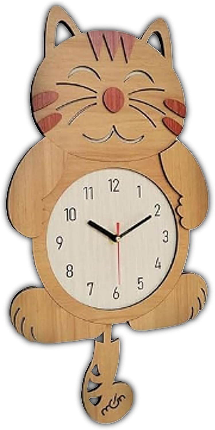 Amazon.com: Importados unknown Pendulum Cat Wall Clock, Battery ...
