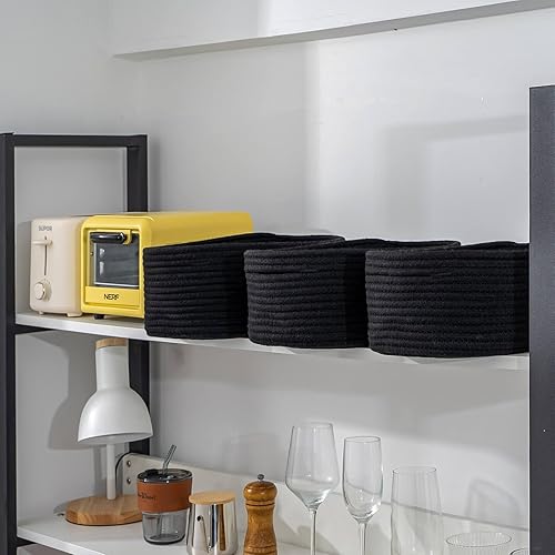 Miniatura 7 de CubesLand Lindas Cestas Canastas Negras, Pequeñas Cestas de Almacenamiento Tejidas para Estante, Cesta para Guardería de Bebé, Cesta Organizadora