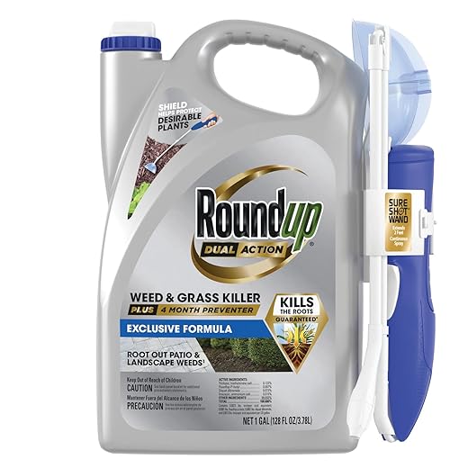 Roundup Dual Action Weed & Grass Killer Plus 4 Month Preventer with Sure Shot Wand, 1 gal.