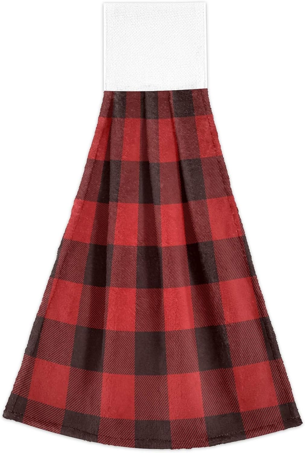 Kcldeci レッド ブラック バッファロー チェック チェック 2枚 吊り下げ キッチン ハンドタオル キッチンウェア 吊り下げ