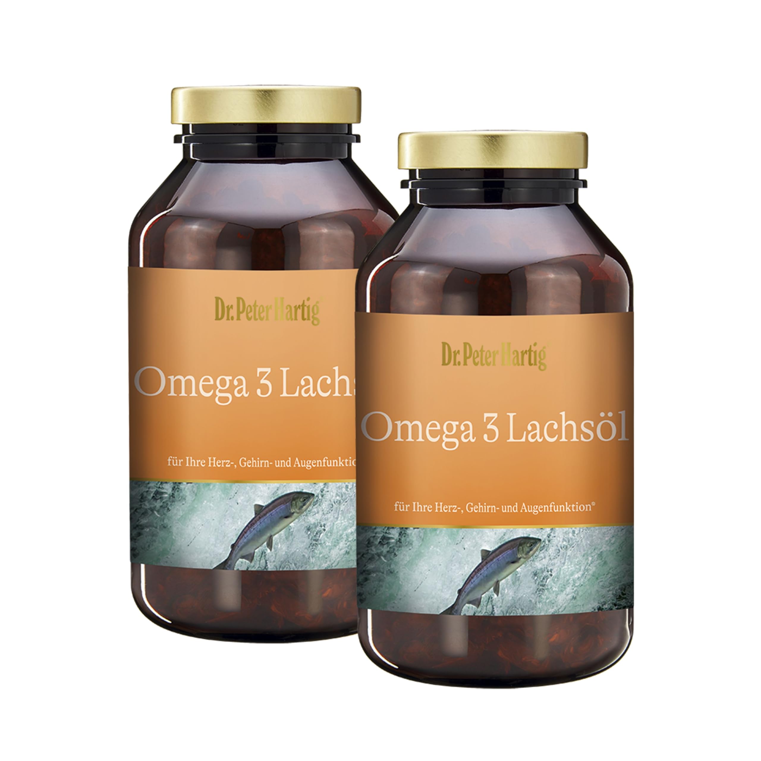 Dr. Peter Hartig Omega 3 Lachsöl 2x250 Kapseln 8-Monats-Vorrat EPA DHA Vitamin E Lactose-, Gluten-, Hefefrei