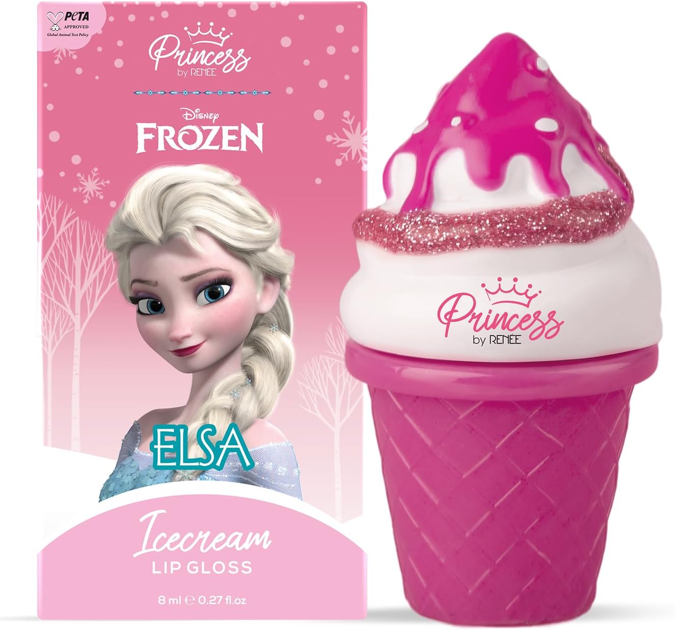 RENEE Disney Frozen Princess Icecream Lip Gloss Elsa - For Pre-Teen Girls, Enriched with Shea Butter & Apricot Oil, Adds Glossy Shine with Nourishing and Moisturizing Effect - No Parabens - 8ml