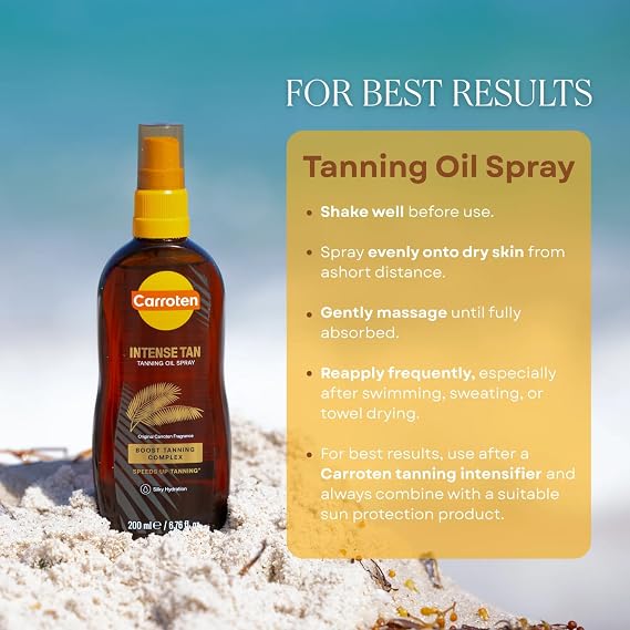 Carroten Intensive Tanning Oil Spray | Browning Oil Tan Accelerator | Vitamin E with Carrot & Coconut Oils | Water-Resistant, Silky Hydration | Coconut Fragrance | Made in Greece | 6.7 oz