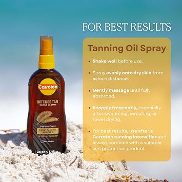 Carroten Intensive Tanning Oil Spray | Browning Oil Tan Accelerator | Vitamin E with Carrot & Coconut Oils | Water-Resistant, Silky Hydration | Coconut Fragrance | Made in Greece | 6.7 oz