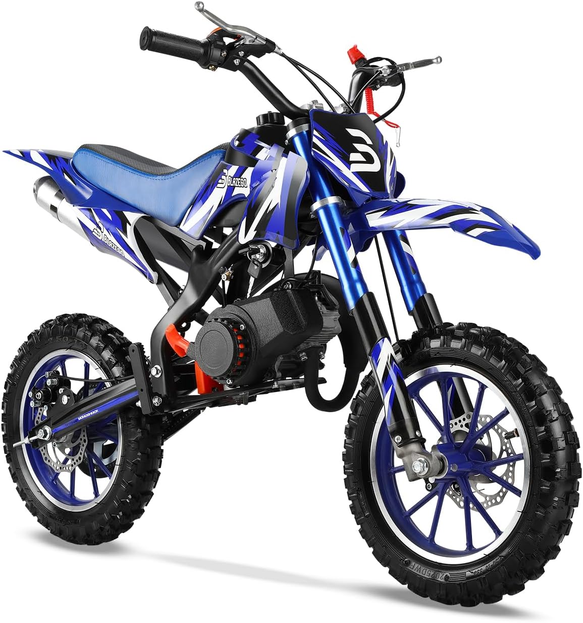 49CC Kids Gas Dirt Bike, 2-Stroke Gas Powered Motorcycle, Dual Disc Brakes, Front & Rear Shock, 10" Off-Road Tires, 28 MPH Top Speed, 132 LBS Max Load, Mini Dirtbike for Kids 8-14, Blue