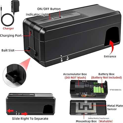 Miniatura 3 de Trampa eléctrica para ratones 2025, trampas para ratones reutilizables para interiores para el hogar con voltaje potente, trampa eléctrica para