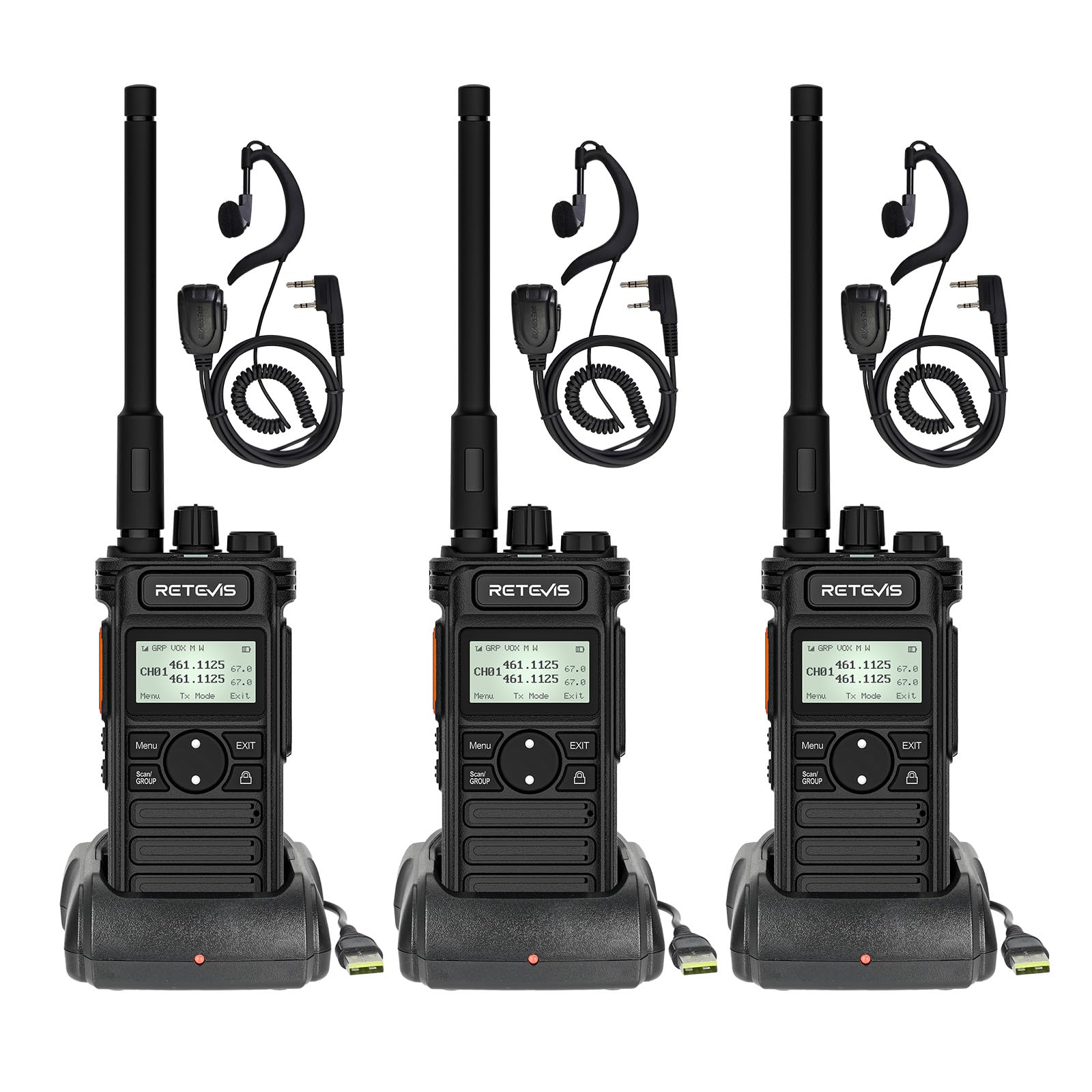 Retevis RT86S Funkgerät Große Reichweite, Walkie Talkie mit LCD-Display | Profi Handfunkgerät mit 2600mAh Akku & Gruppenanruf, inkl. Ohrhörern, für Reinigungskräfte & Lager, Schwarz, 3 Stück