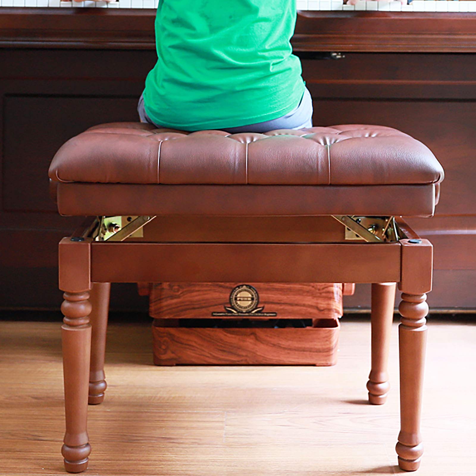Tabouret de Piano Banc de Piano réglable avec Pieds en Bois Massif Banc de Clavier Support de Piano Banc de Maquillage Tabouret de Toilette Cuir PU Marron foncé Beau Paysage