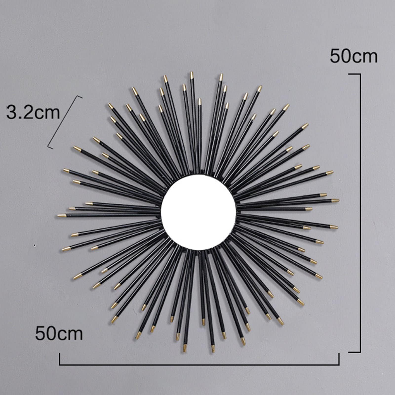 Sunburst lustro ścienne, okrągłe metalowe lustro dekoracyjne, 80 cm, tradycyjny styl, montowane na ścianie, wielofunkcyjna dekoracja pokoju