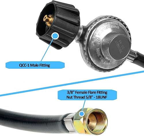 Vista 21 de Regulador y manguera de parrilla de gas propano de 2 pies, repuesto para Weber, Charbroil, parrilla Nexgrill, calentador de patio de propano