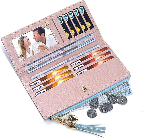 Miniatura 4 de SUMGOGO Billeteras para mujer Slim Clutch Bolso Bolso Tarjetero Mujer Largo Borla Cremallera Bolsillo Moda Taiga Billfold Billfold Wallet, Azul