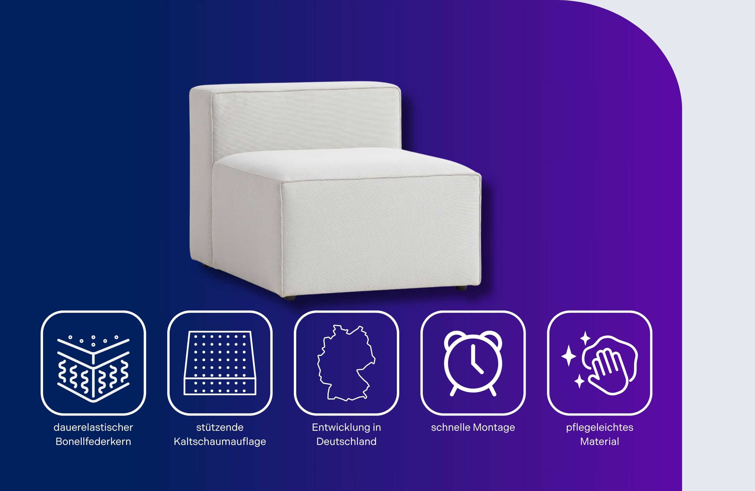 Traumnacht Genua Modular Sofa, individuell kombinierbare Wohnlandschaft, Sitzelement ohne Armteil - strapazierfähiges Möbelgewebe, produziert nach deutschem Qualitätsstandard, weiß