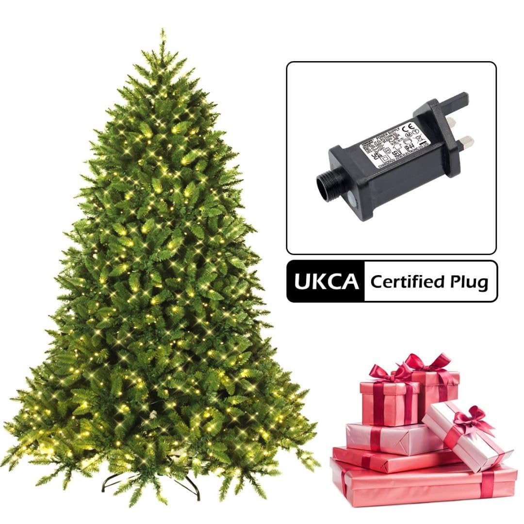 Choinka bożonarodzeniowa 5FT/6FT, sztuczna choinka z 450/650 diodami LED, 600/1250 końcówkami gałęzi i 8 trybami oświetlenia,cja na świąteczne przyjęcie do biura i domu (5FT)