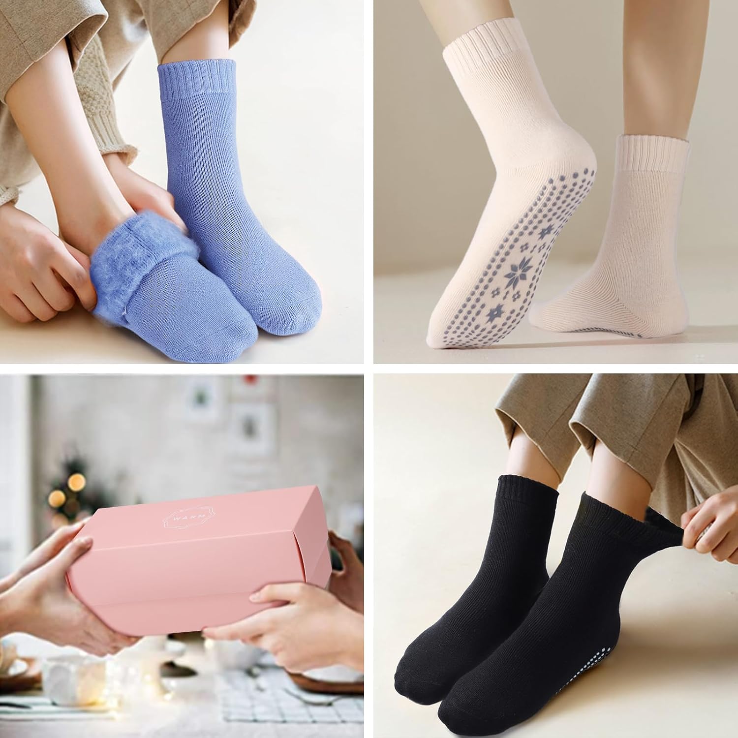 ICEIVY Thermal Slipper Socks, Thick Grip Hospital Plush Slipper Grip Socks Women Winter Soft Warm Cozy Socks 4 Pairs - Image 2