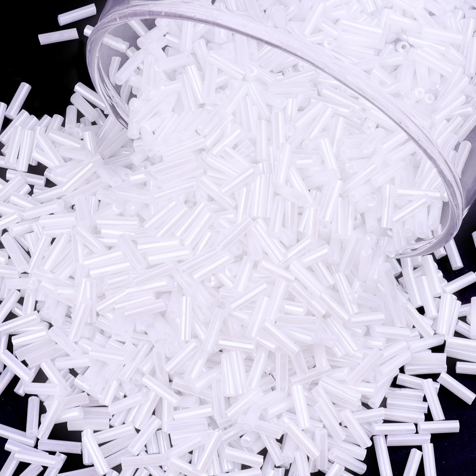 4000Pcs White Bugle Beads, 7x2mm Small Long Tube Embroidery Beads for Bracelets Necklaces Earrings Jewellery Making DIY Crafts