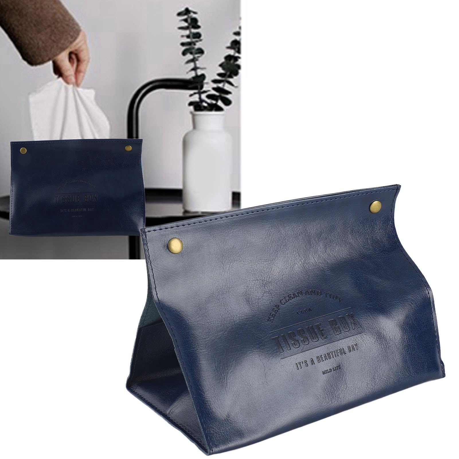 Extra Große Taschentuchbox-Abdeckung Aus PU-Leder | 24,1x12,7x12,7 Cm | Beige | Mit Klettverschluss | Für Bad, Auto, Büro