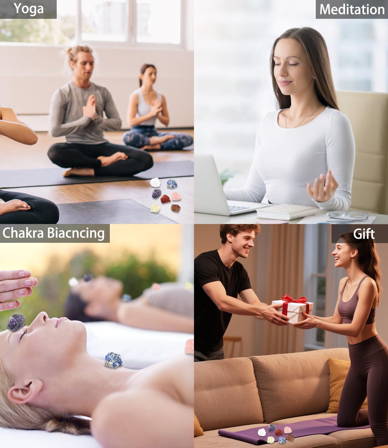 7 cristales de chakras y piedras curativas con placa de carga de selenita y folleto guía para principiantes, colección, meditación, yoga
