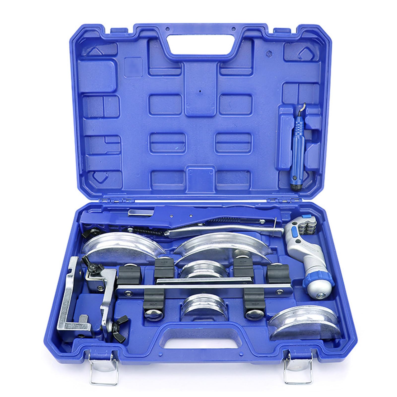 Manuelles Rohrbieger-Set, Ratschenrohrbieger, 10–22 mm, 90 ° vorwärts/rückwärts, mit Entgratwerkzeug und Rohrschneider, 10 Aluminiumköpfe, für Klimaanlagen-Reparatur