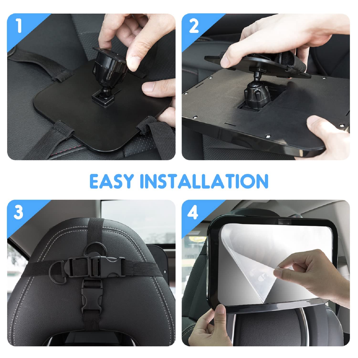 Espejo de coche de bebé para asiento trasero, espejo de coche ajustable con vista trasera, seguro para conducir y monitor para ver bebés con cara trasera, niños y niños