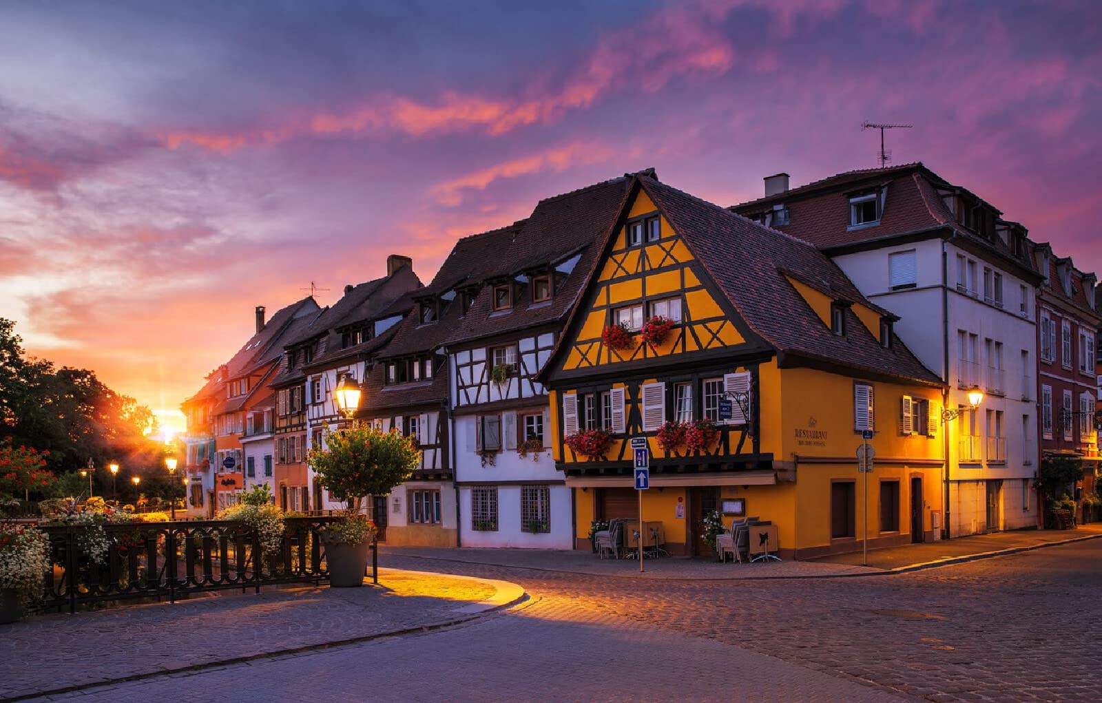 puzzle dla dorosłych puzzle 1000 sztuk Miasto świt ulica francuskie światła colmar 75x50cm