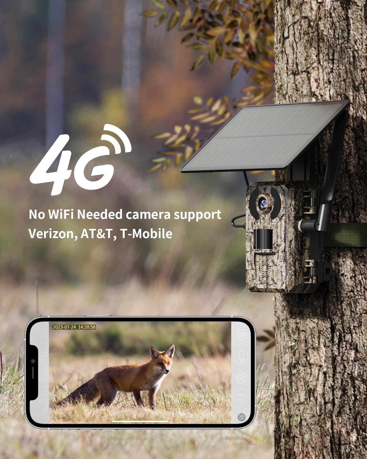 Pack de 2 Cámaras Fototrampeo Solar 4G LTE con SIM, sin WiFi, Batería 10400 mAh, Visión Nocturna Infrarrojos Invisible 950nm, Audio 2 Vías, Activación 0,2s, IP66