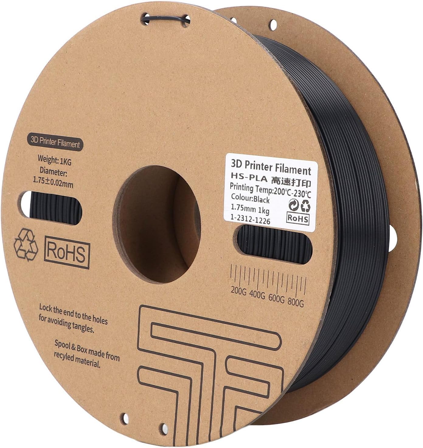 Black PLA Plastic Filament 1KG 175mm., 3D Printer Filament for Speed Printing, PLA Filament with 003mm±. Accuracy, Compatible with Ender 3, Ender 3 Pro, Ender 3, CR10, and More