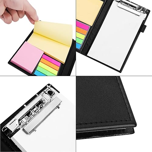 Miniatura 5 de Juego de notas adhesivas con notas adhesivas de color y clip de índice de notas de piel sintética con ranura para tarjetas, suministros de oficina