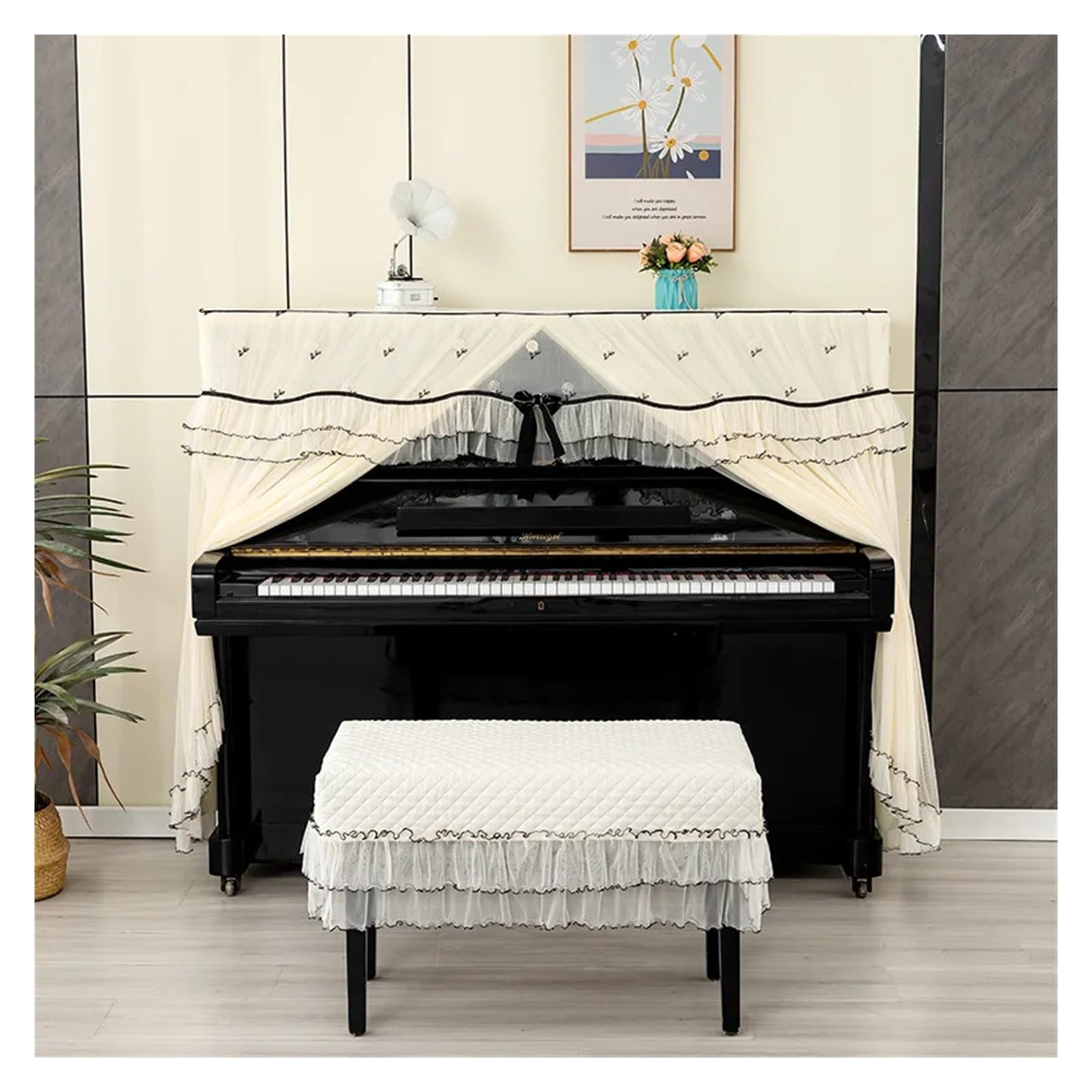 Funda piano encaje volantes Elegante funda de Piano vertical encaje, a prueba polvo, protectora multiusos, lavable, sencilla y ligera for el hogar(Piano153 35 120cm)