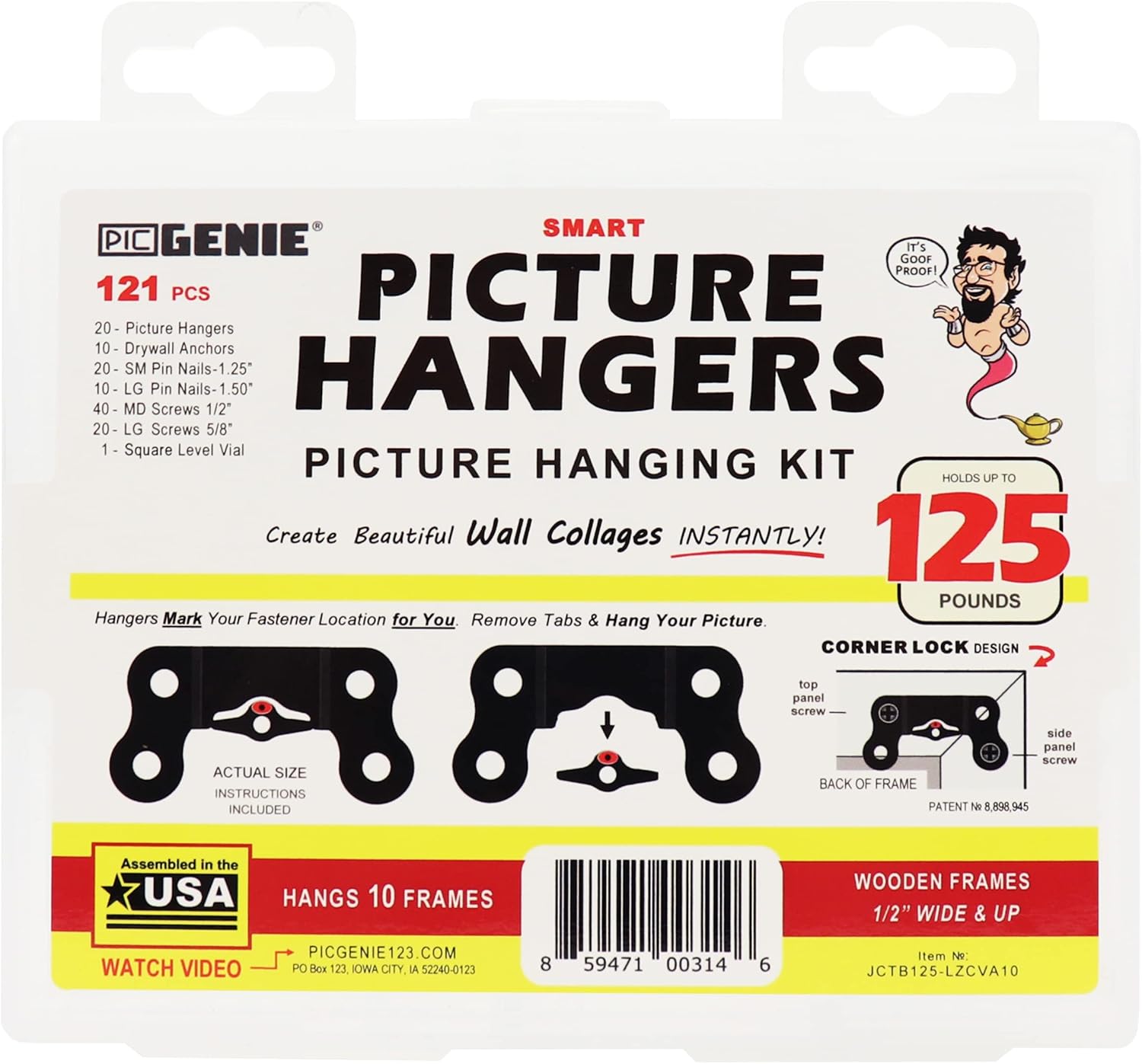PicGenie 121Piece Metal Picture Hanging Kit in Tackle Box, Hangs 10