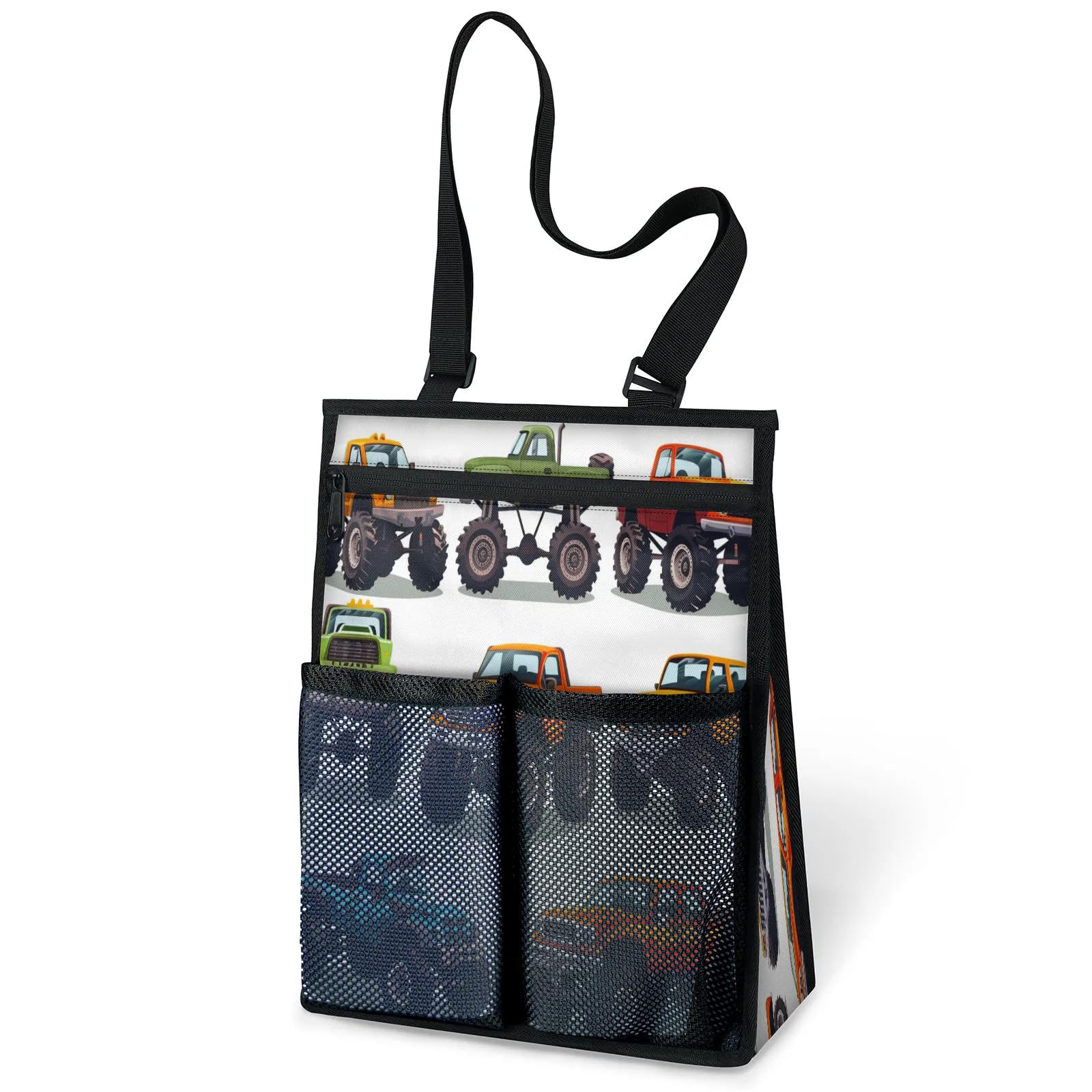 Ourtheme Monster Trucks Print Portable Shower Bag for Travel Gym Camp Beach Tote Shower Caddy Bags Hanging Toiletry
