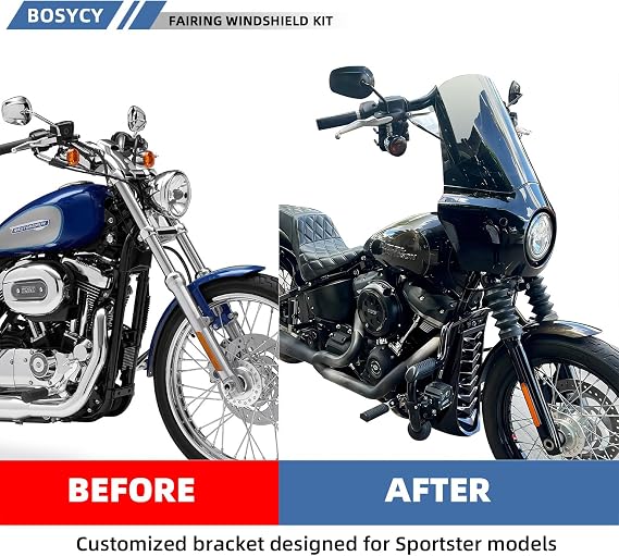 Motorcycle Fairing Windshield Kit, 5.75 Headlight Fairing 15 Smoked Motorbike Windscreen 35-41mm Forks Fit For Harley Iron 883 Sportster 1100 1200