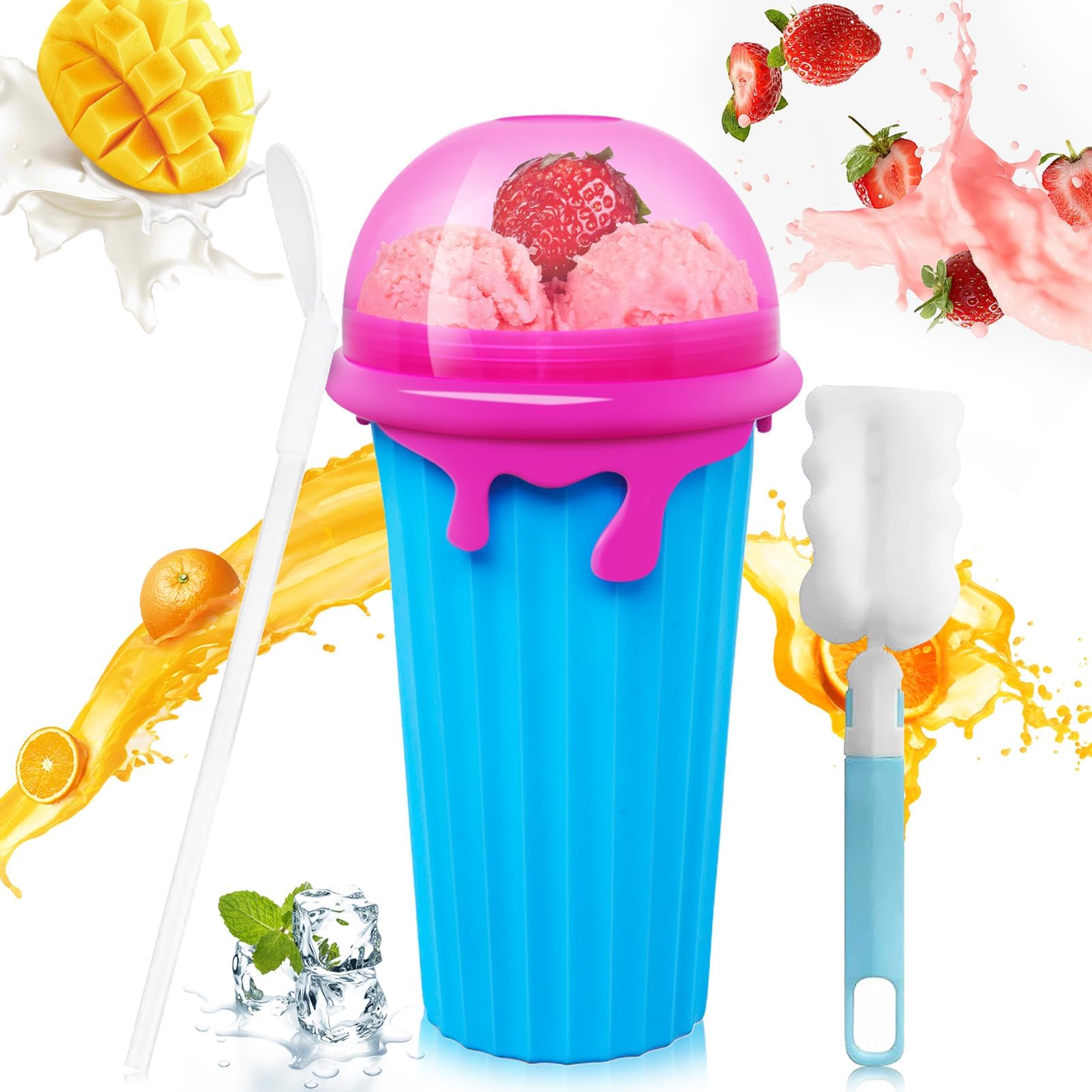 Slushy Cup, Quick Frozen Slushy Maker Cup Silicone Squeeze Cup Smoothies Slush Ice Cream Maker for Family DIY Homemade (Blue)