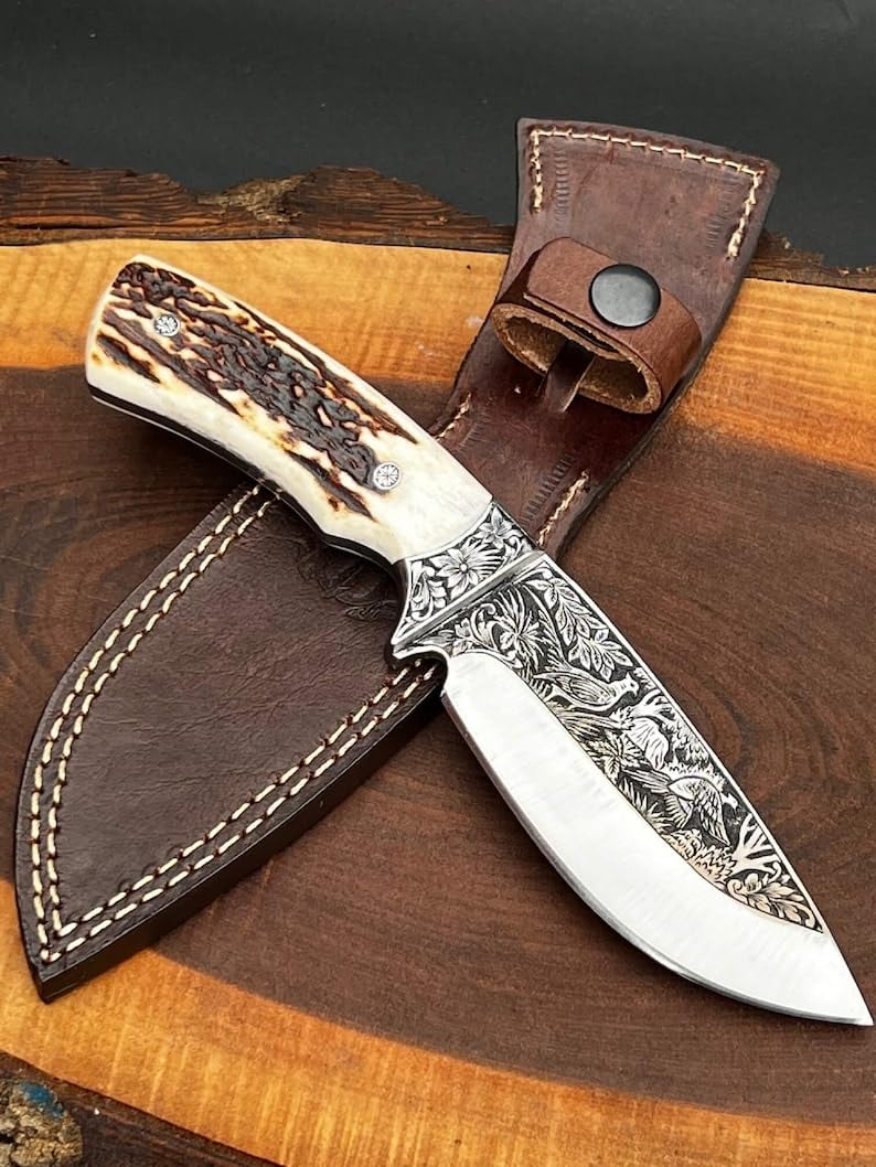 Custom Hand Engraved Skinning Knife Hunting knife
