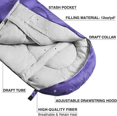 Miniatura 3 de Atarashi - Saco de dormir de camping para 4 estaciones para adultos, ligero, cálido, extragrande con saco de compresión - Ideal para senderismo,