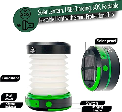 Miniatura 9 de Linterna solar para campamento, linternas LED para cortes de energía, luces de campamento, linterna de emergencia, lámpara plegable, recargable con