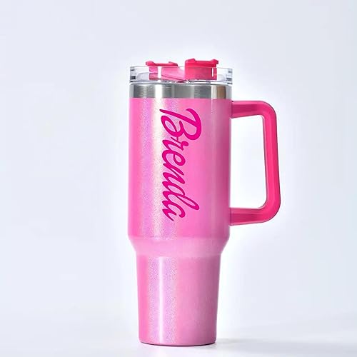 Vaso personalizado de 40 onzas con asa y pajilla, vaso aislado de acero inoxidable, taza de viaje, taza de café de doble pared para bebidas frías y