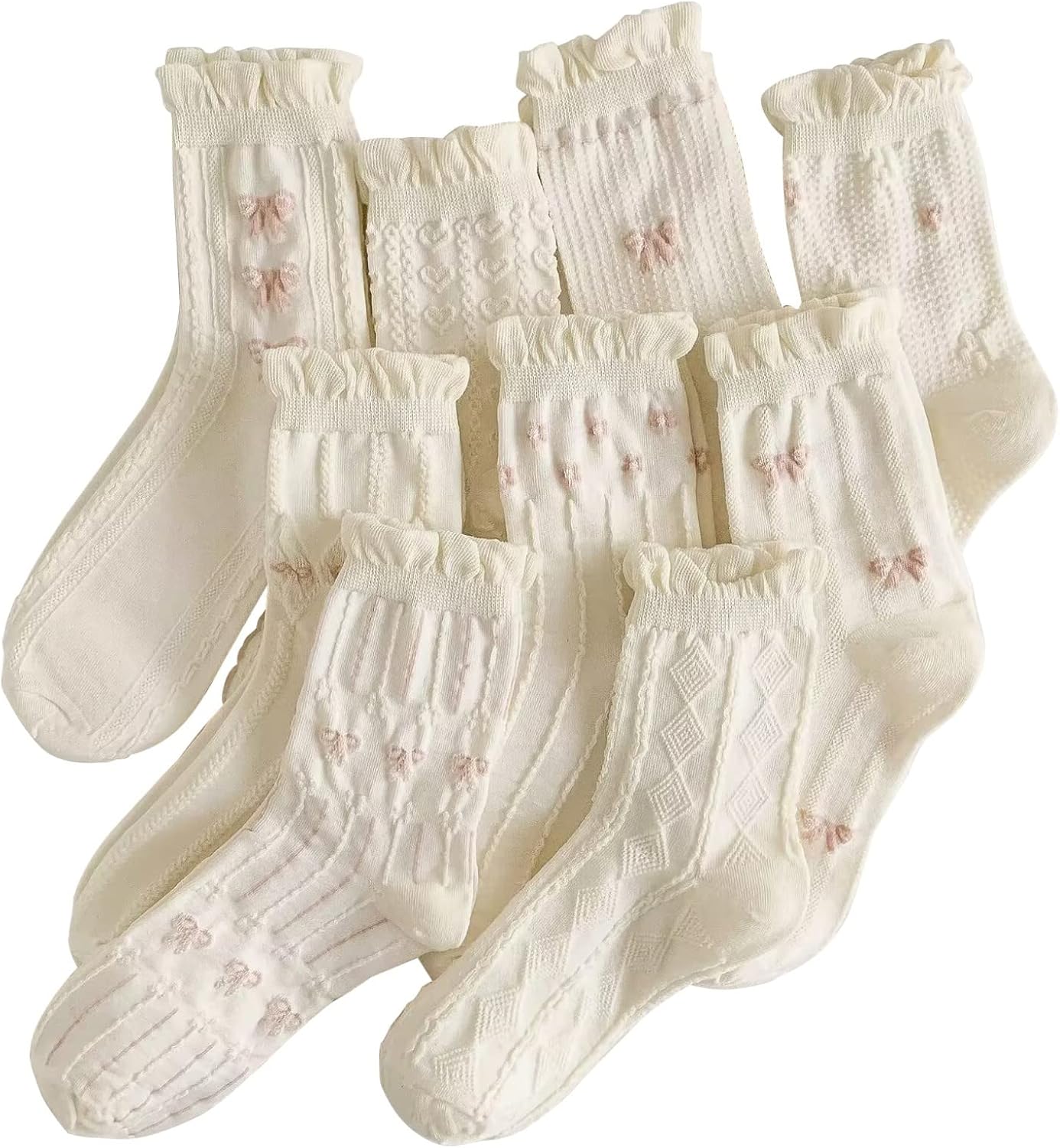 MarJunSep Cute Floral Crew Socks for Women Teen Girls Flower Cottagecore Frilly Vintage Fancy Cotton Socks