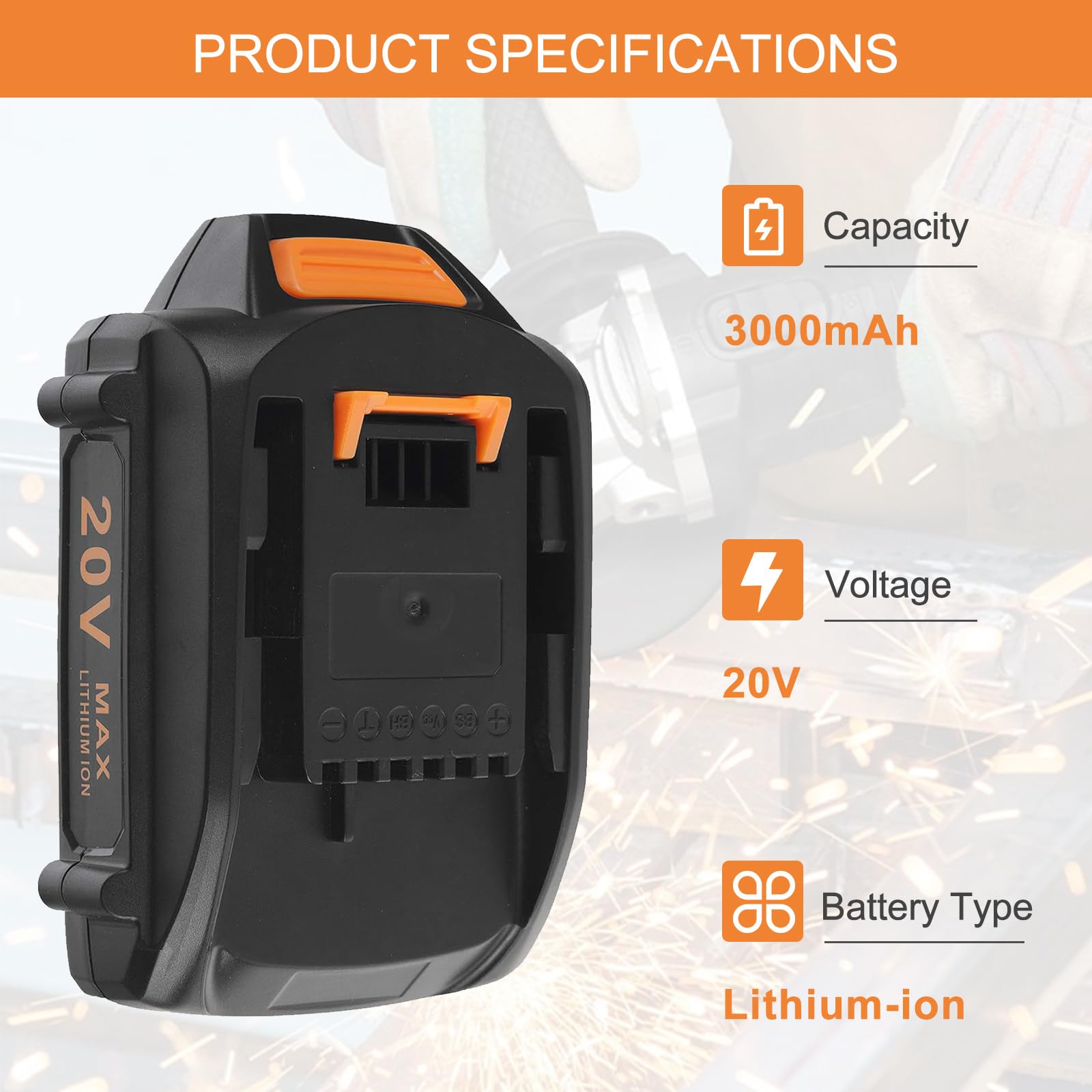 GOOALITY 2Pack 20V WA3520 Battery for Worx 20V Lithium Battery PowerShare for WA3520 WA3525 WA3575 WG151s WG155s WG251s WG255s WG540s WG545s WG890 WG891 with 20V Worx Battery Charger