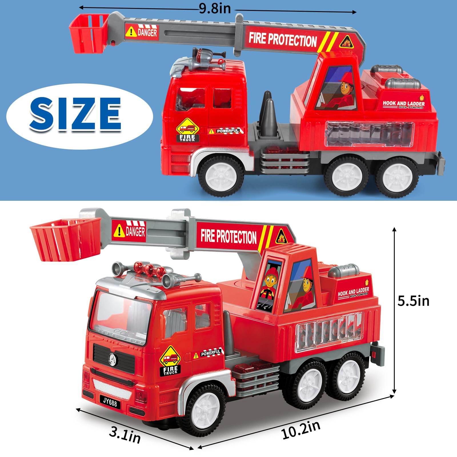 Fire Truck Car Toy for Toddler Kids Girls Boys 3+ Birthday Gift, Kids' Play Trucks with 4D Lights & Music- Automatic Bump Go Technology - Electric Universal Ladder Car