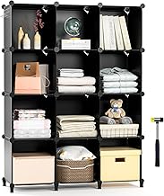 Neprock 12 Cube Storage Shelf, Closet Storage Cube Storage Organizer with Metal Hammer, DIY Plastic Cube Storage Bookshelf Closet Organizers and Storage for Clothes Storage,Bedroom,Bathroom (Black)