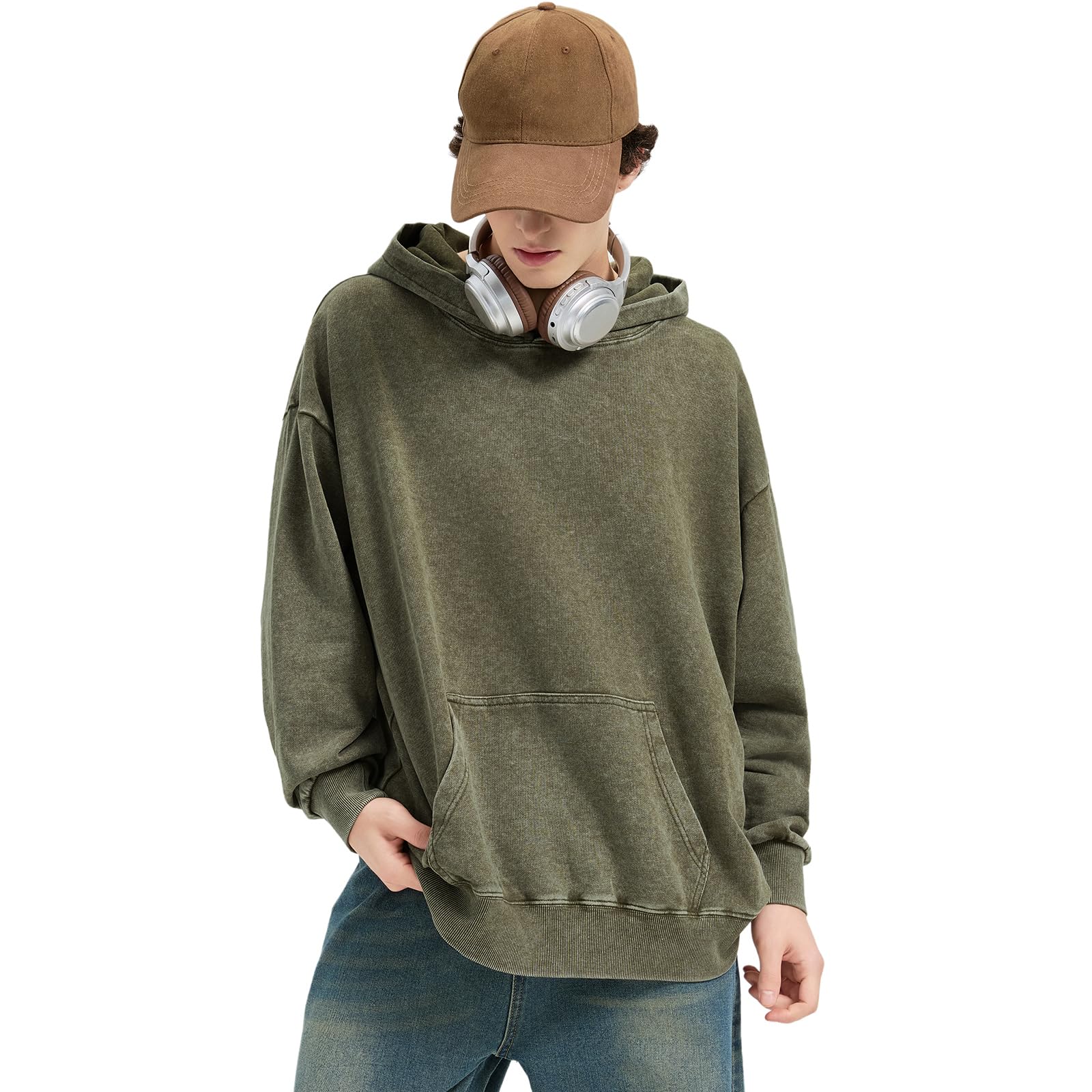 Felpe con cappuccio oversize per uomo donna pullover felpe lavaggio acido vintage vestibilità ampia unisex abiti in cotone