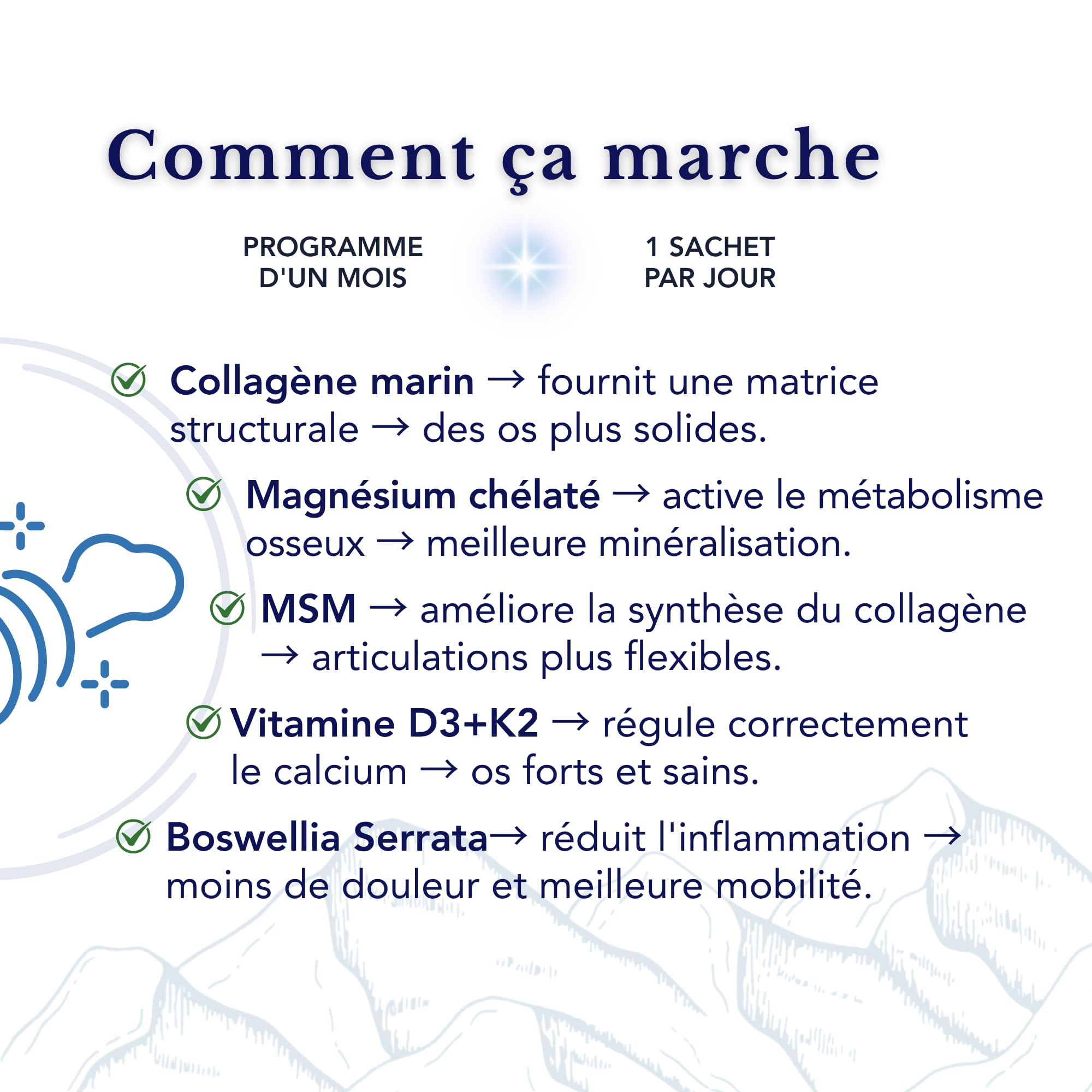 Collagène Marin avec Acide Hyaluronique, Magnésium Chélaté, MSM, Boswellia, Vitamines D3 et K2 - SmartAbsorb™| pour la peau, les articulations et les os| 28 sachets quotidiens