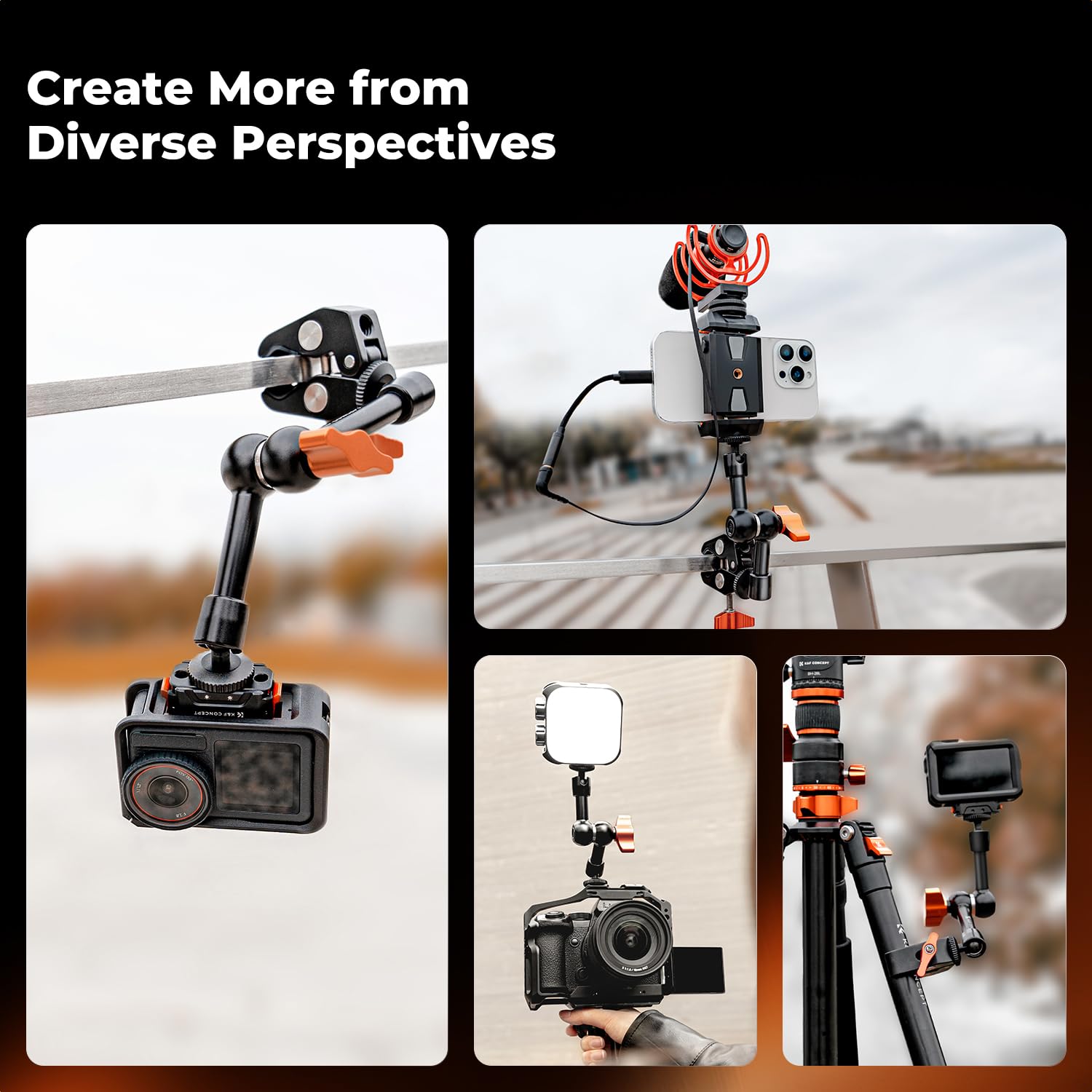 K&F CONCEPT 6 Pollici Braccio Magico con Super Morsetto Kit, Supporto e Crab Clamp per Fotocamera da Tavolo Articolato Flessibile, con Vite da 1/4" 3/8" per Monitor/Luce/Webcam/Microfono/Action Camera