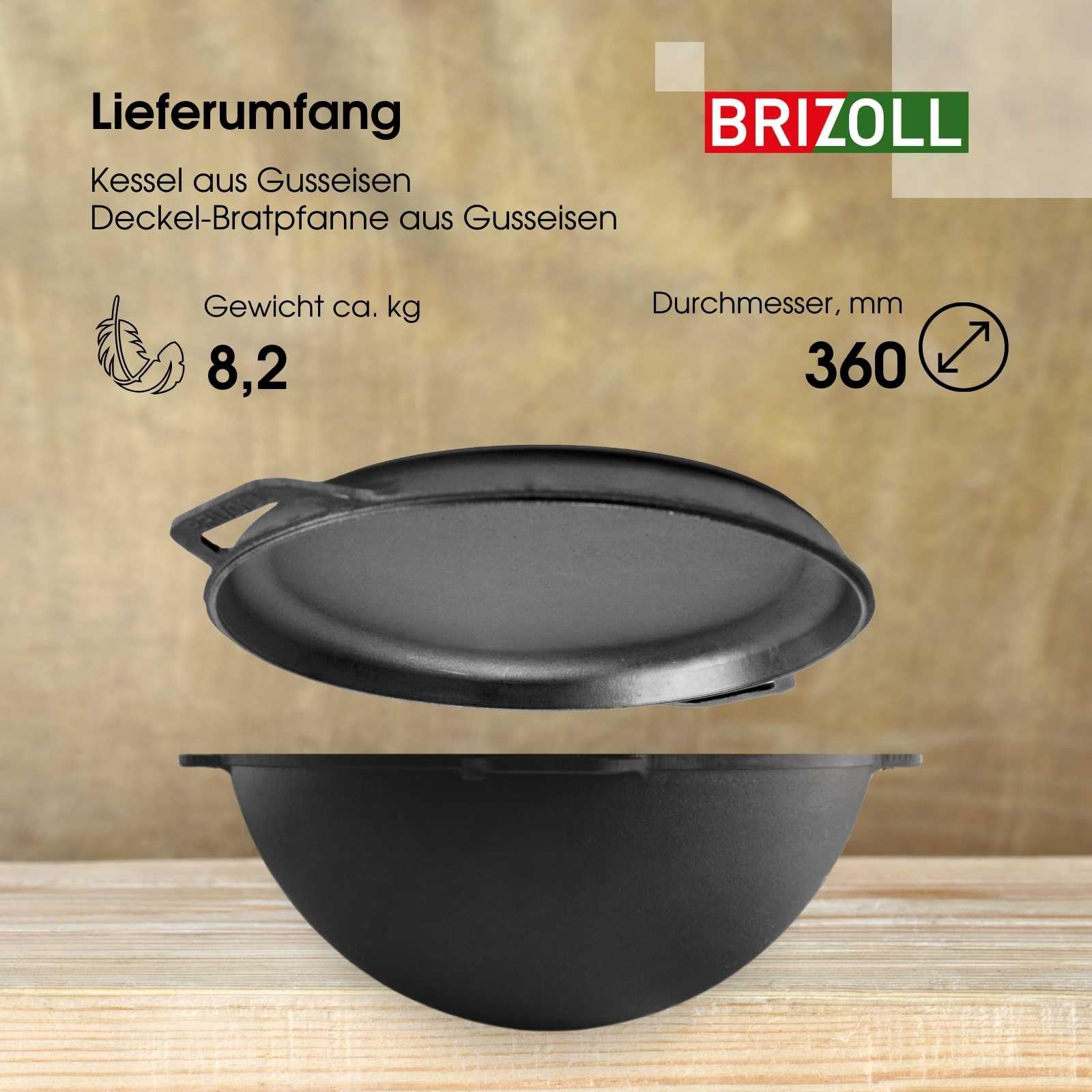 4BIG.fun 10L Gusseisen Schwenktopf Kazan Asia Kasan mit Deckel-Bratpfanne aus Gusseisen Grillwok Wokpfanne Grill Cast Iron Campingtopf Kessel Wok Traditioneller