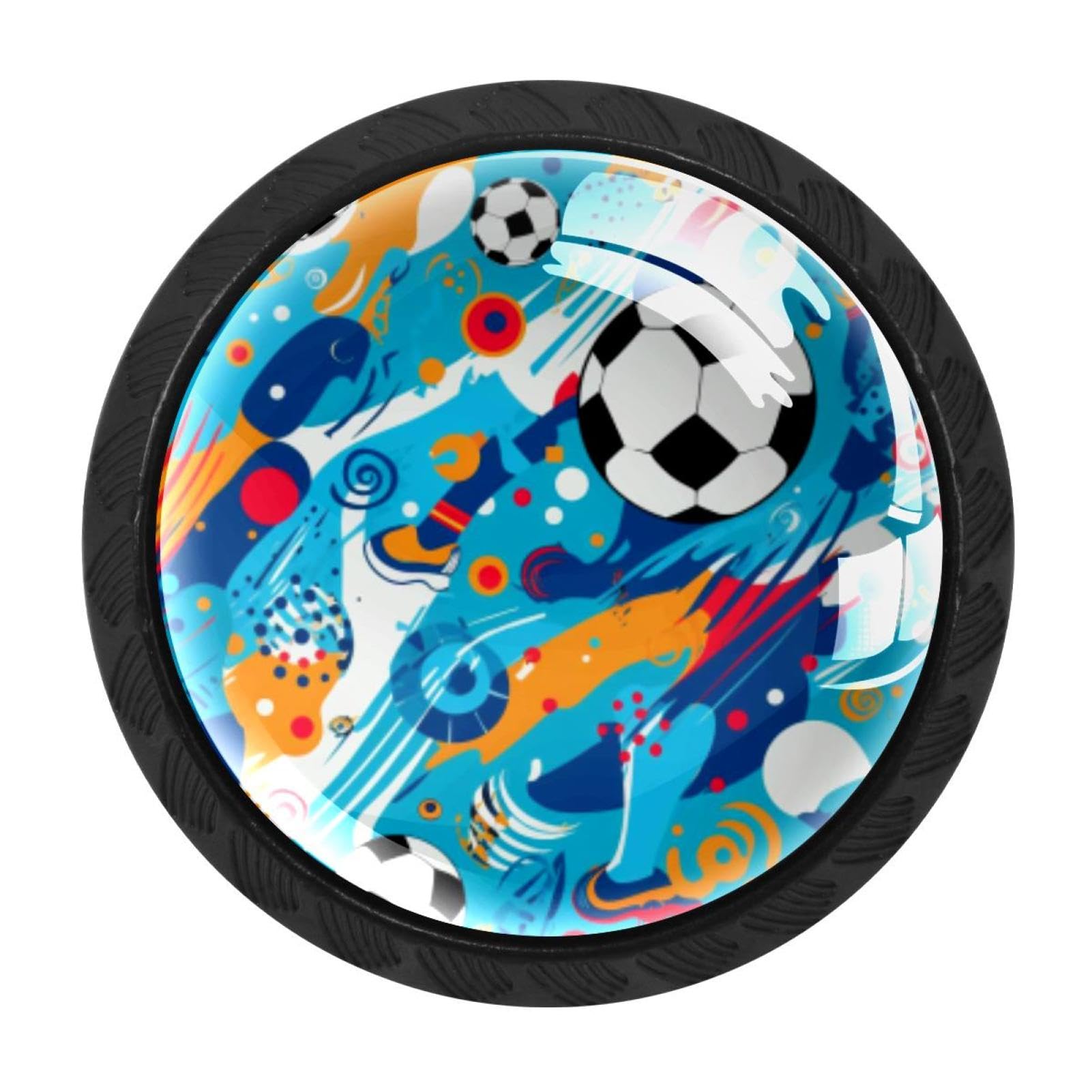 Chenzzzz Multicolored 09 4 Pack Cabinet Handles Black Football Soccer Cabinet Knobs Draw