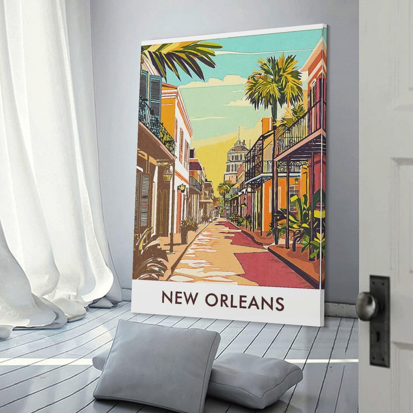 Junmoney New Orleans Street Scene Canvas Wall Art 24x36inch(60x90cm), for Wall Displays, Bedrooms Or Room Updates, Ideal for Building A Coordinated Art Wall