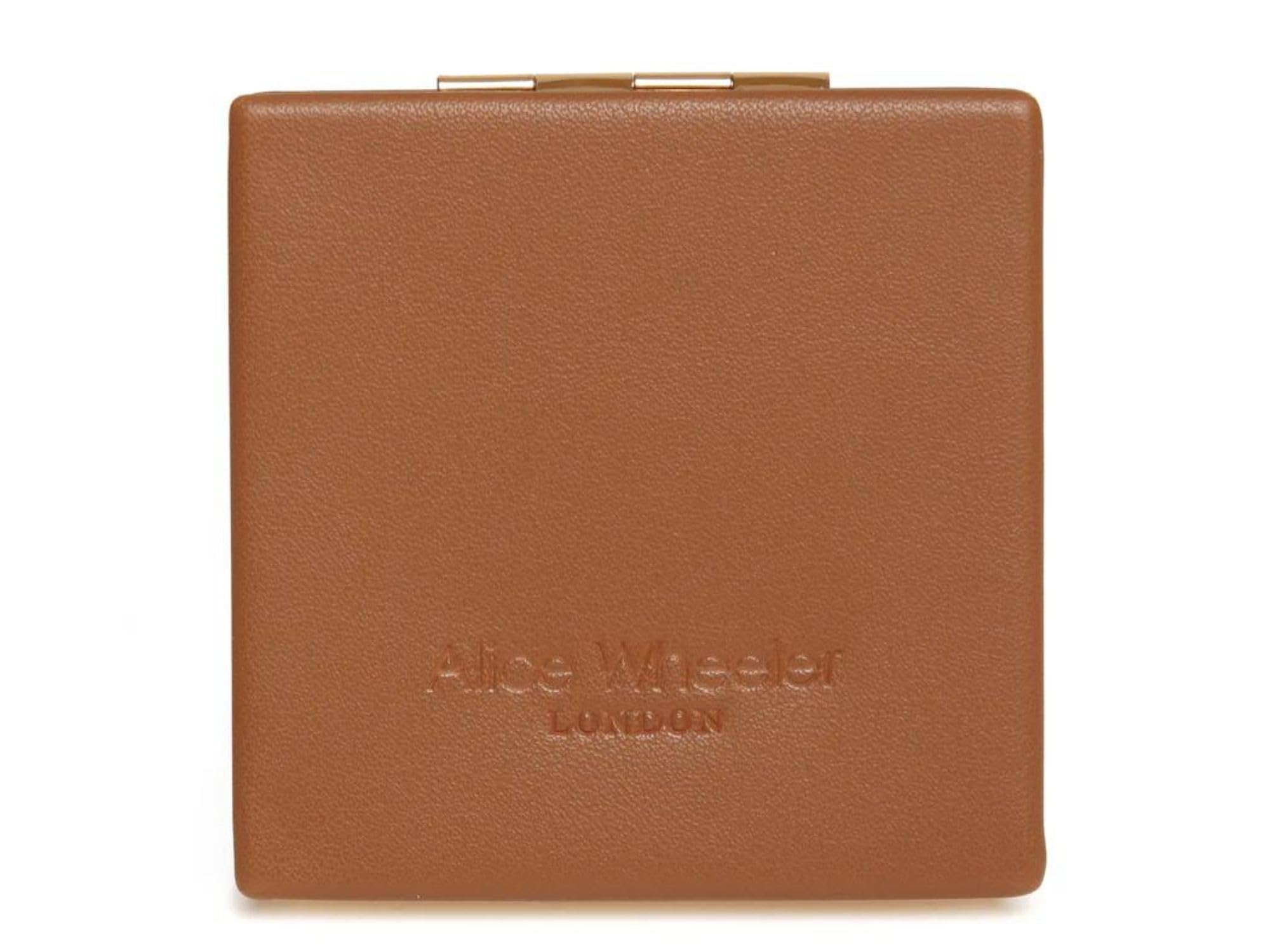 Alice Wheeler Nappa Ladies Square Compact Mirror in Giftbox Vegan Leather (Tan)