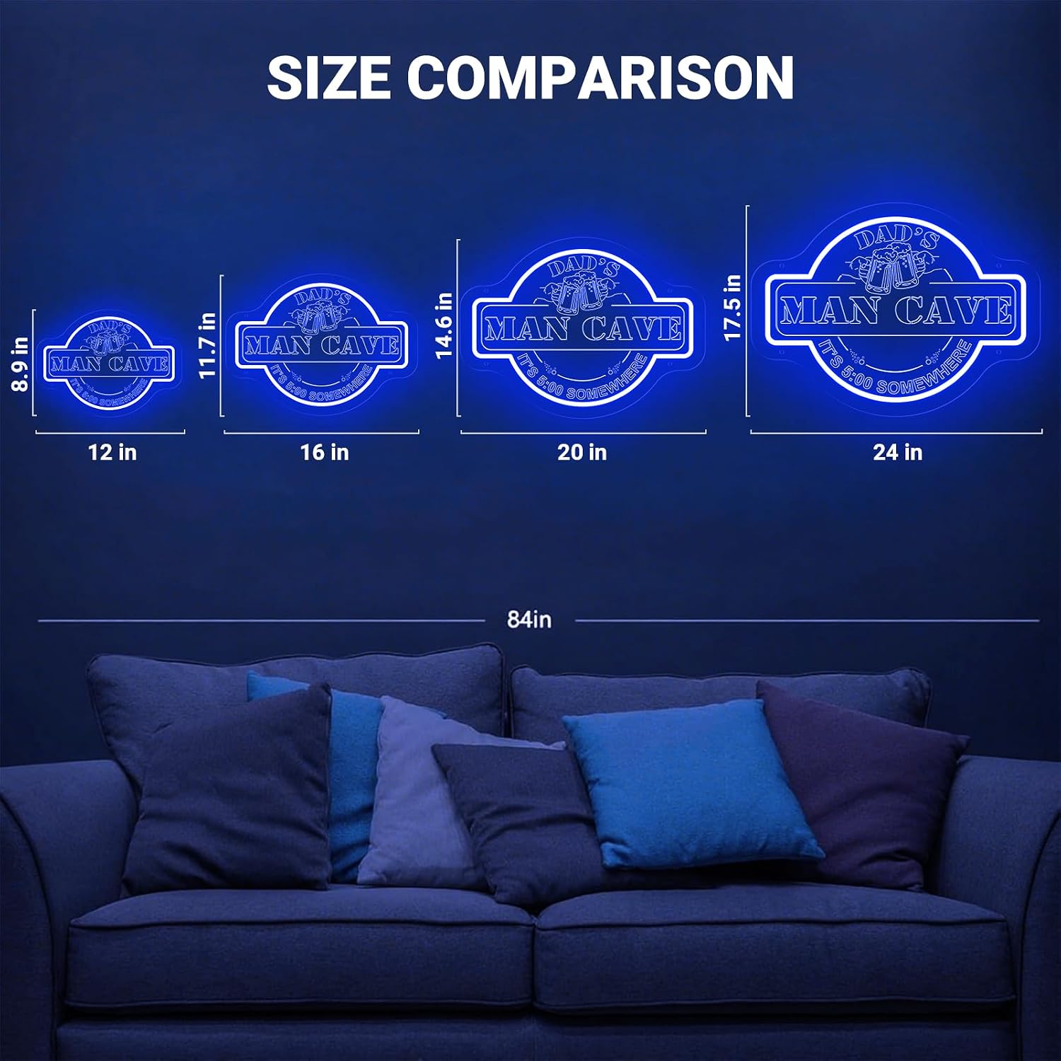 Dad's Man Cave Neon Sign for Wall Decor, LED Garage Neon Signs Gift for Dad Father Men Grandpa, Dimmable Neon Light Up Signs for Man Cave Workshop Home Bar Decoration (12''x9'')
