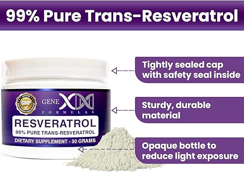Miniatura 5 de GENEX Trans Resveratrol 1000 mg en polvo que sirve 99% de grado farmacéutico micronizado puro | 30 porciones/1.06 oz | 0.04 oz por día suministro de